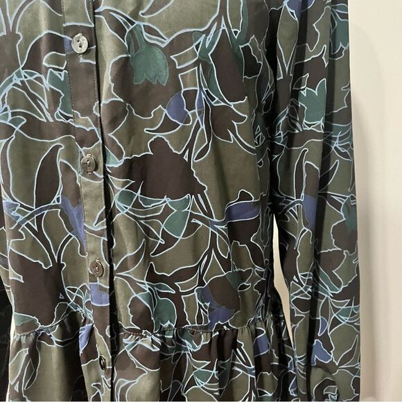 LOGO by Lori Goldstein Stretch Woven Button Front Blouse Green Stencil Small - Picture 4 of 9